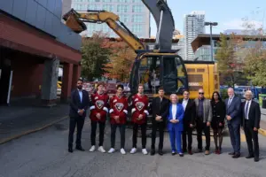 Surrey mayor first to tear into building, starting demolition for new 10,000-seat arena
